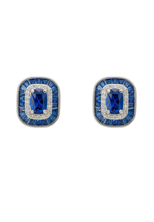 Great Gatsby Stud Earrings Sapphire Silver