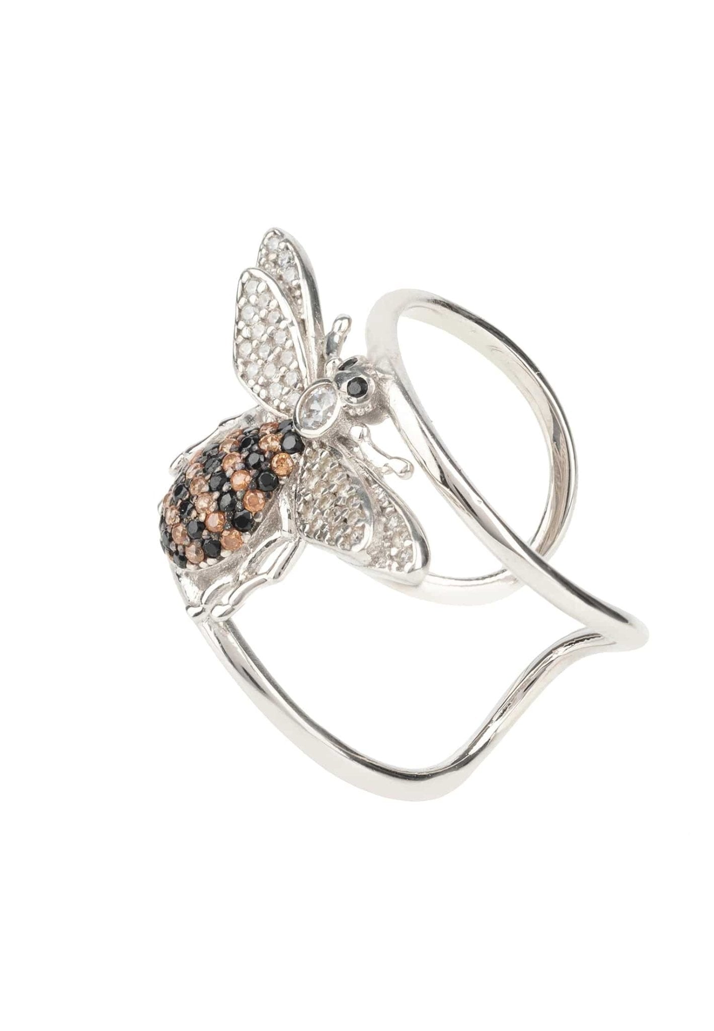 Honey Bee Cocktail Ring Adjustable Silver