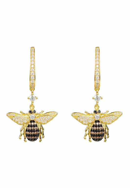 Honey Bee Drop Earrings Gold