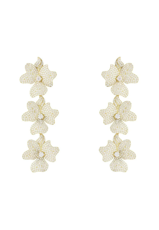 Jasmine Flower Triple Drop Earrings Gold