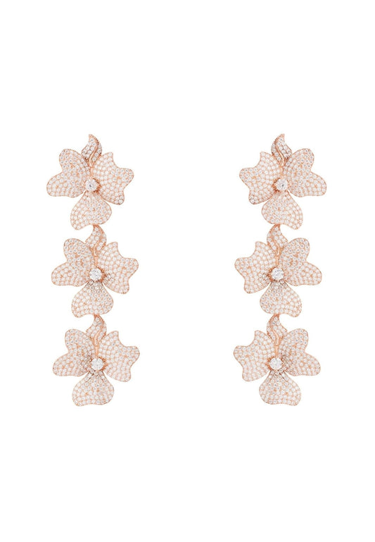 Jasmine Flower Triple Drop Earrings Rosegold