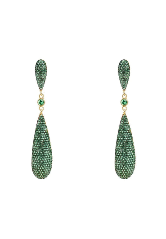 Latelita Long Drop Earrings Emerald Green Cz