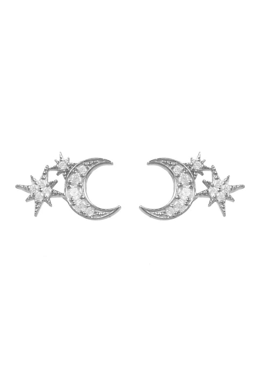 Moon and Starburst Mini Earrings Silver