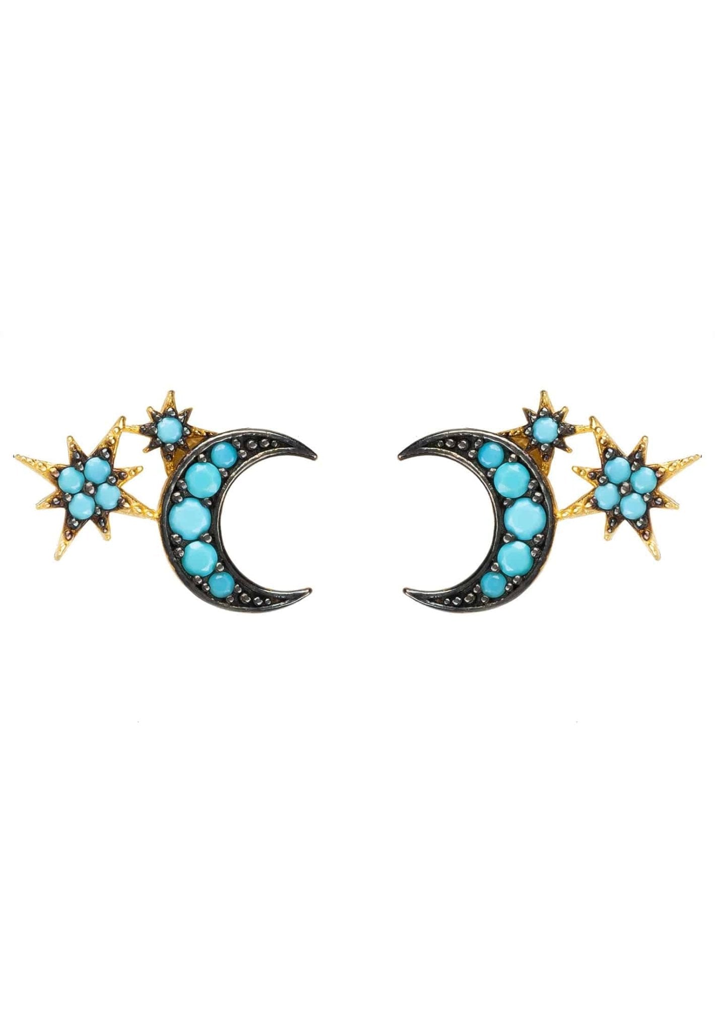 Moon and Starburst Mini Earrings Turquoise