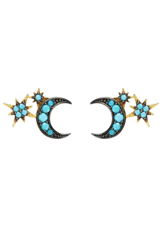 Moon and Starburst Mini Earrings Turquoise