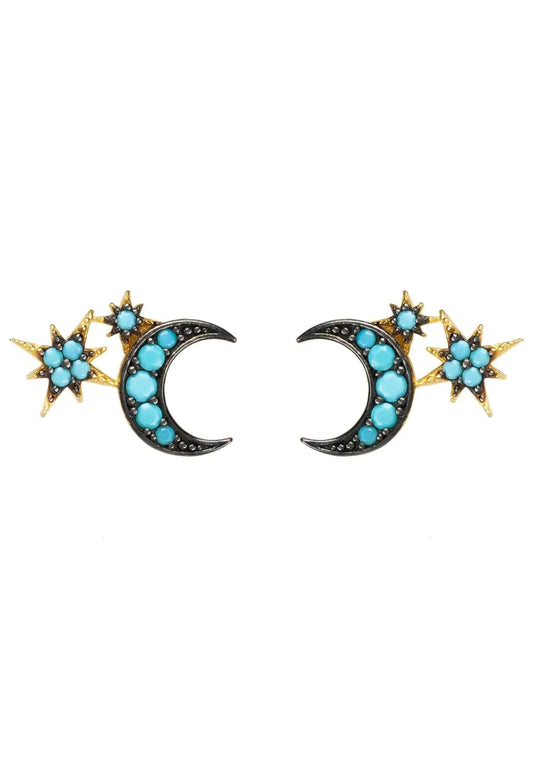 Moon and Starburst Mini Earrings Turquoise