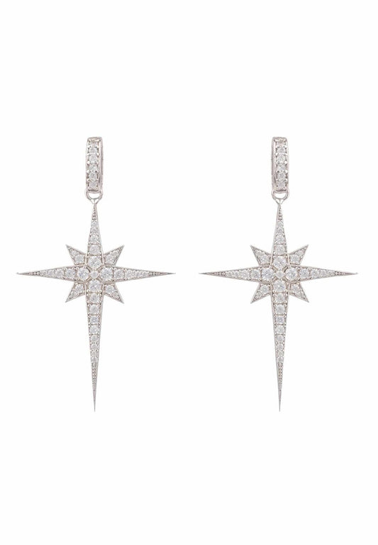 North Star Burst Large Drop Earrings Silver