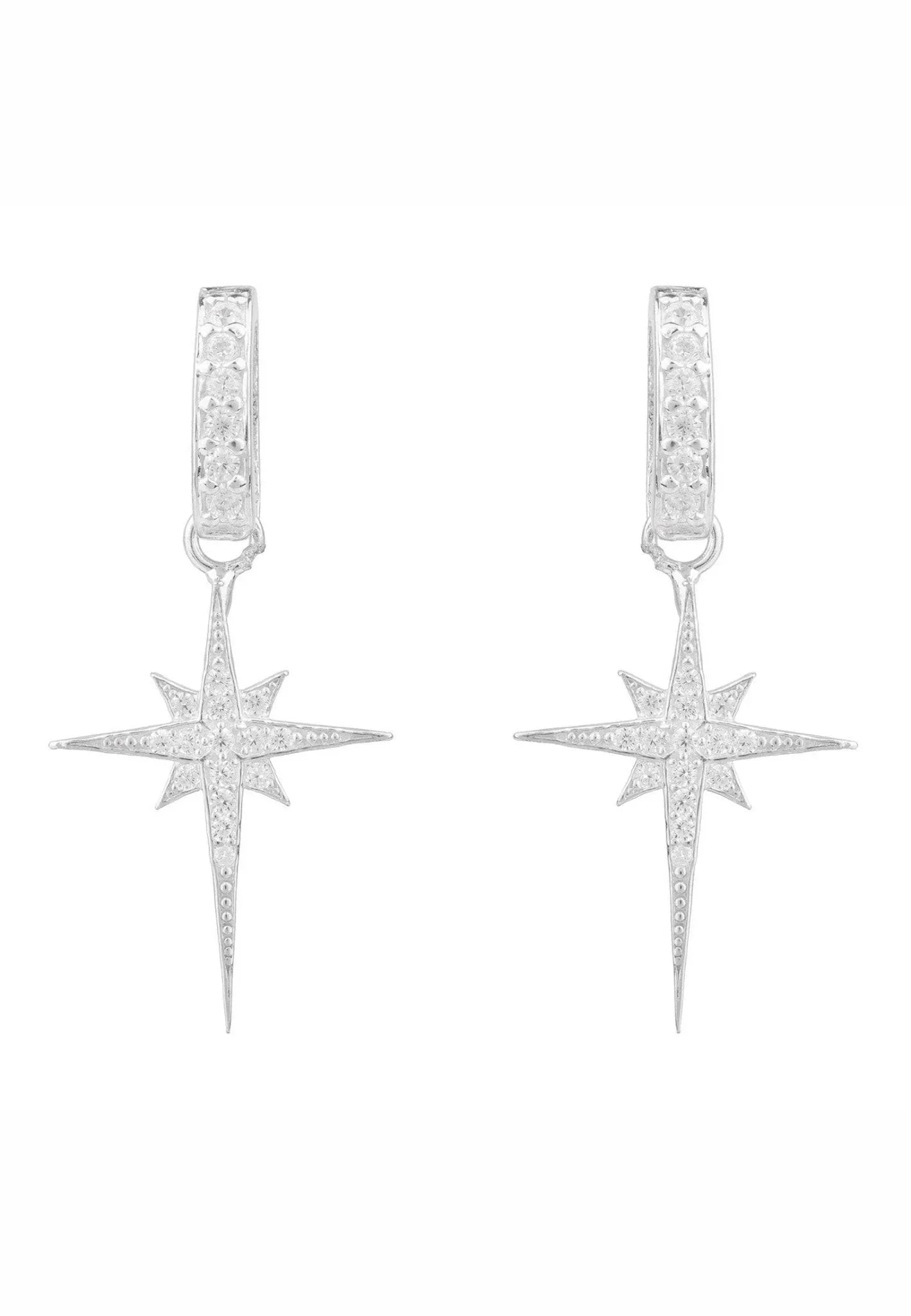 North Star Burst Small Drop Earrings Silver