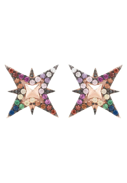 North Star Rainbow Stud Earrings Rosegold