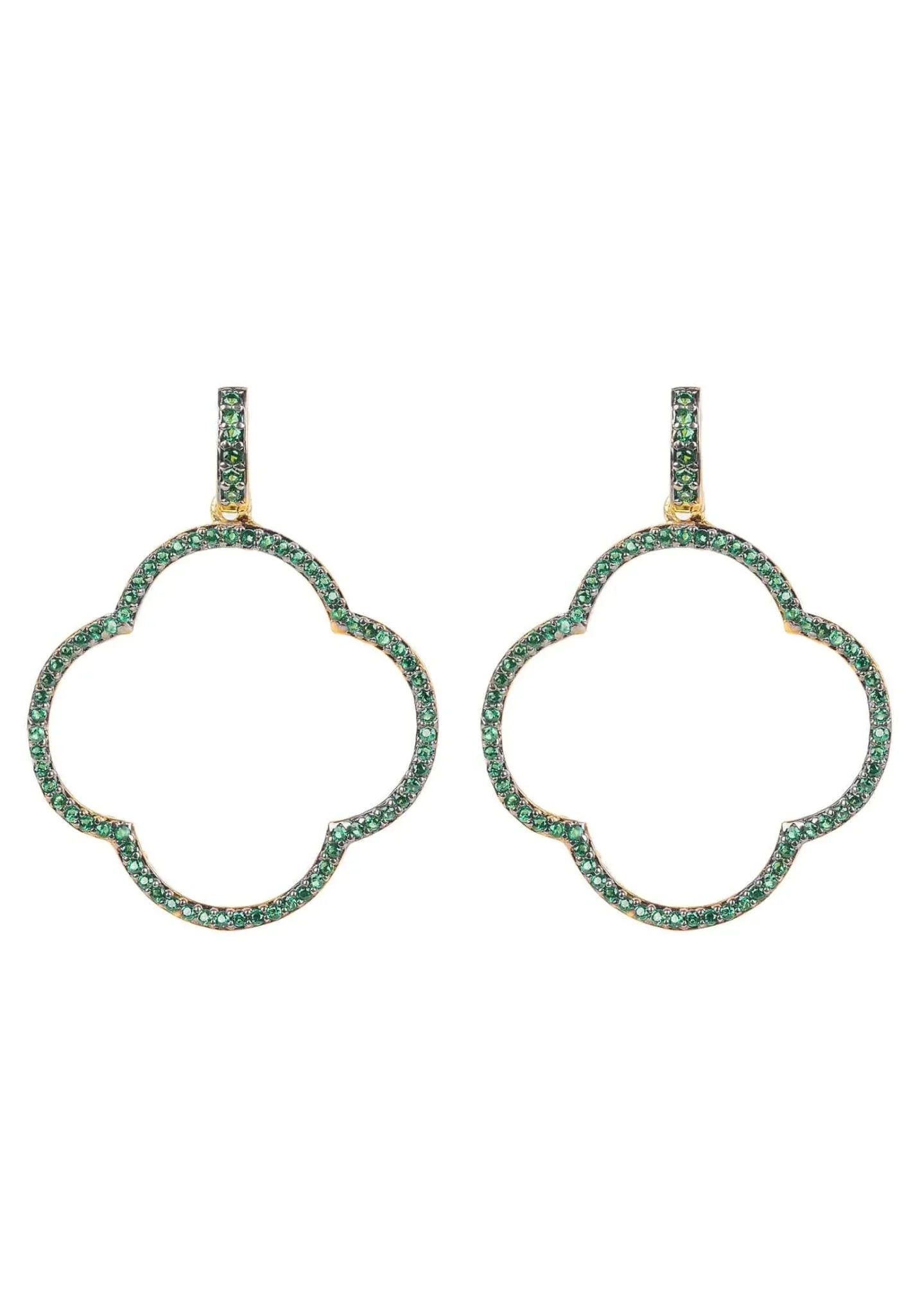 Open Clover Large Drop Earrings Green Gold
