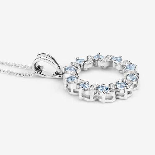 1.10 Carat Genuine Aquamarine and White Topaz .925 Sterling Silver Pendant
