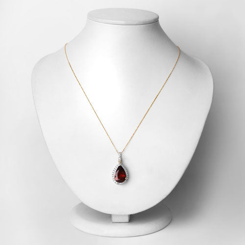 3.29 Carat Genuine Rhodolite and White Diamond 14K Yellow Gold Pendant