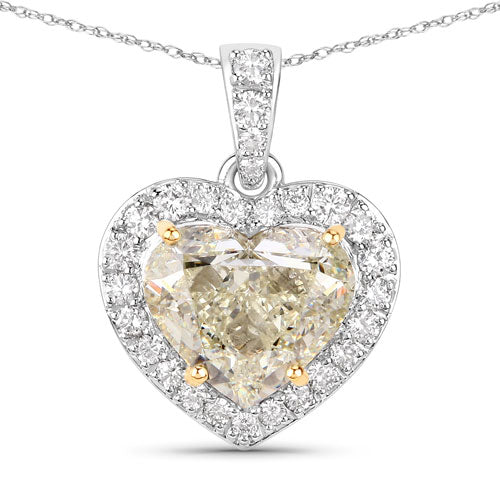 IGI Certified 4.51 Carat Genuine Light Yellow Diamond Center and 0.45cttw White Diamond 18K White Gold Pendant (4.96cttw)