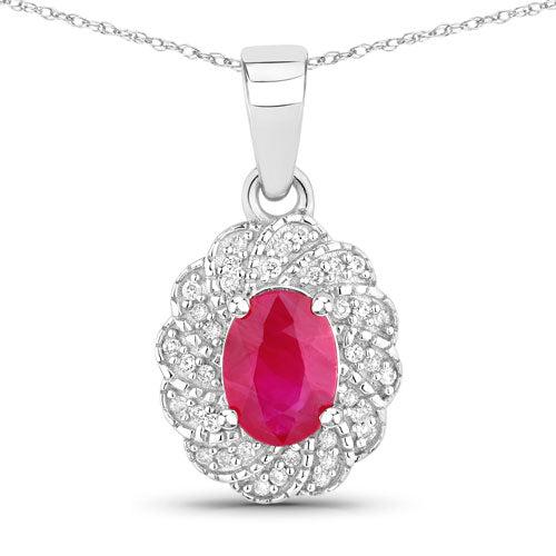 0.95 Carat Genuine Ruby and White Diamond 10K White Gold Pendant