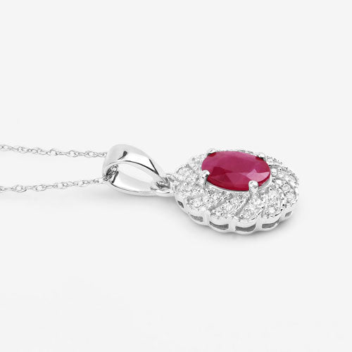 0.95 Carat Genuine Ruby and White Diamond 10K White Gold Pendant