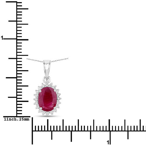 1.60 Carat Genuine Ruby and White Diamond 10K White Gold Pendant
