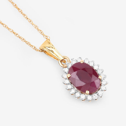 1.60 Carat Genuine Ruby and White Diamond 10K Yellow Gold Pendant