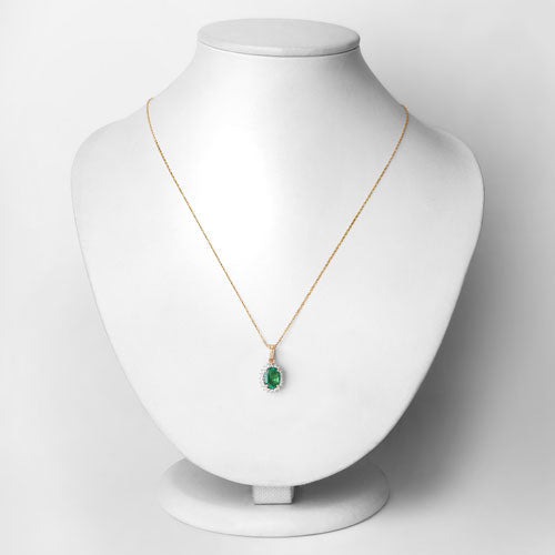 1.36 Carat Genuine Zambian Emerald and White Diamond 10K Yellow Gold Pendant