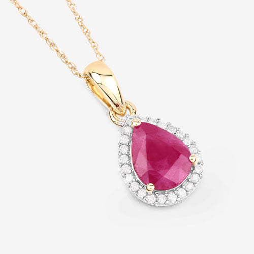 1.55 Carat Genuine Ruby and White Diamond 10K Yellow Gold Pendant