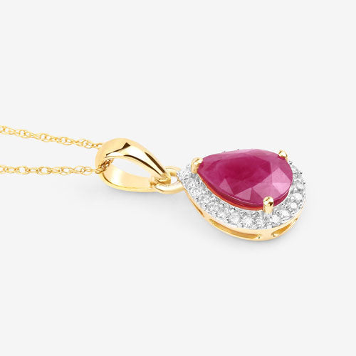 1.55 Carat Genuine Ruby and White Diamond 10K Yellow Gold Pendant