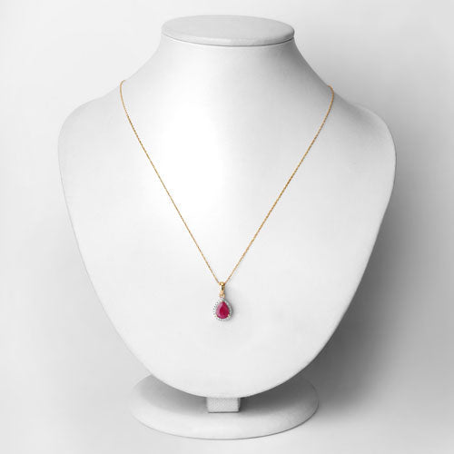 1.55 Carat Genuine Ruby and White Diamond 10K Yellow Gold Pendant