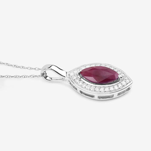 1.52 Carat Genuine Ruby and White Diamond 10K White Gold Pendant