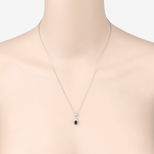 0.88 Carat Genuine Blue Sapphire and White Diamond 10K White Gold Pendant