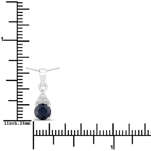 0.88 Carat Genuine Blue Sapphire and White Diamond 10K White Gold Pendant