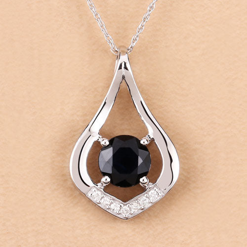 1.24 Carat Genuine Blue Sapphire and White Diamond 10K White Gold Pendant