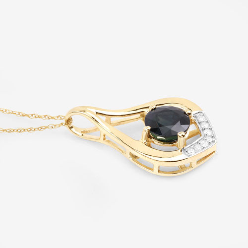 1.24 Carat Genuine Blue Sapphire and White Diamond 10K Yellow Gold Pendant