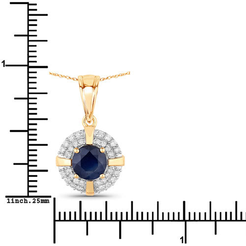 1.71 Carat Genuine Blue Sapphire and White Diamond 10K Yellow Gold Pendant