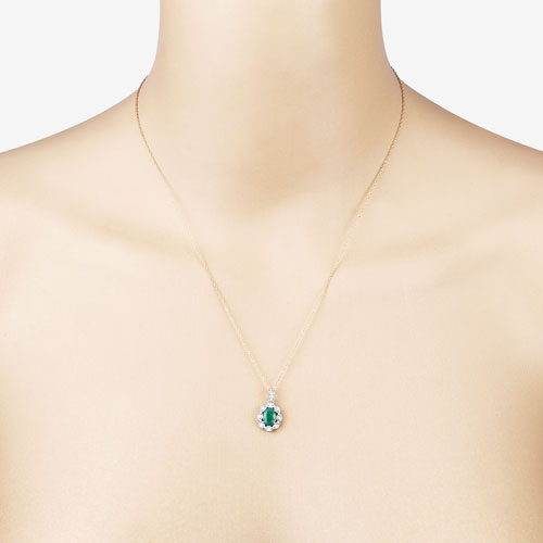 0.79 Carat Genuine Zambian Emerald and White Diamond 10K Yellow Gold Pendant