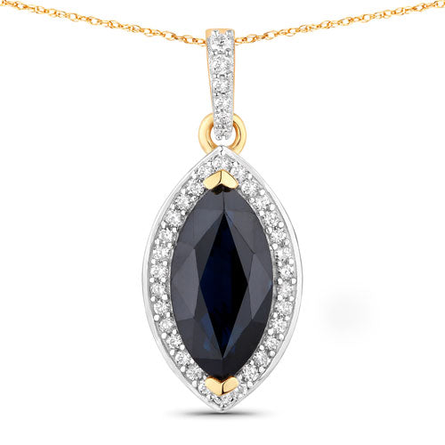 2.27 Carat Genuine Blue Sapphire and White Diamond 10K Yellow Gold Pendant