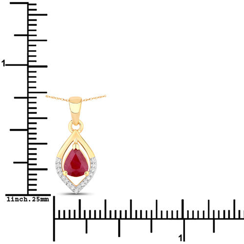 0.69 Carat Genuine Ruby and White Diamond 14K Yellow Gold Pendant