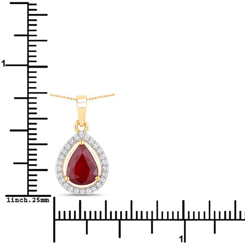 1.61 Carat Genuine Ruby and White Diamond 14K Yellow Gold Pendant