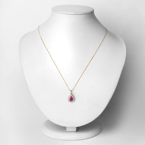 1.29 Carat Genuine Ruby and White Diamond 14K Yellow Gold Pendant