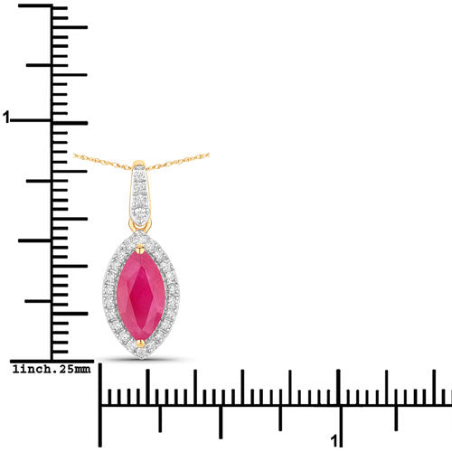 1.60 Carat Genuine Ruby and White Diamond 14K Yellow Gold Pendant