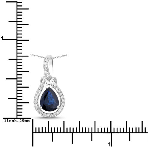 1.48 Carat Genuine Blue Sapphire and White Diamond 14K White Gold Pendant