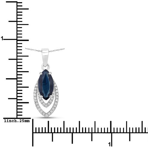 1.42 Carat Genuine Blue Sapphire and White Diamond 14K White Gold Pendant