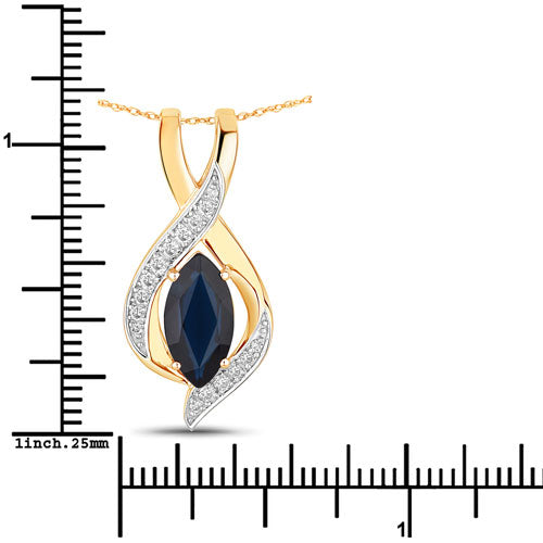 2.27 Carat Genuine Blue Sapphire and White Diamond 14K Yellow Gold Pendant