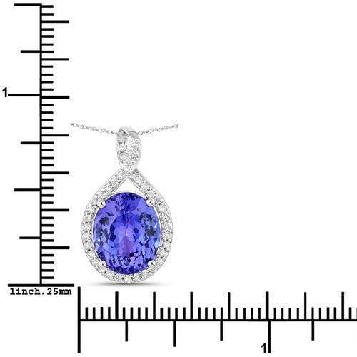 4.64 Carat Genuine Tanzanite and White Diamond 14K White Gold Pendant