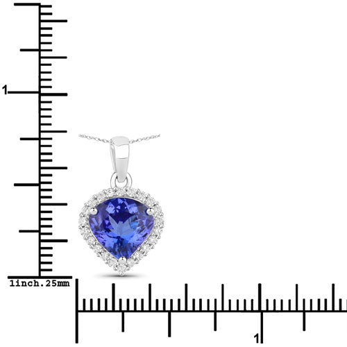 2.53 Carat Genuine Tanzanite and White Diamond 14K White Gold Pendant