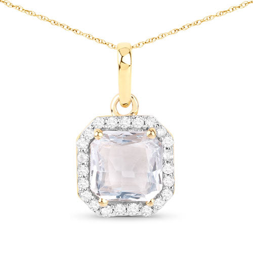 1.63 Carat Genuine White Sapphire and White Diamond 14K Yellow Gold Pendant