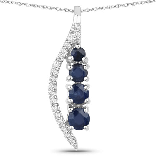 0.40 Carat Genuine Blue Sapphire and White Diamond 14K White Gold Pendant