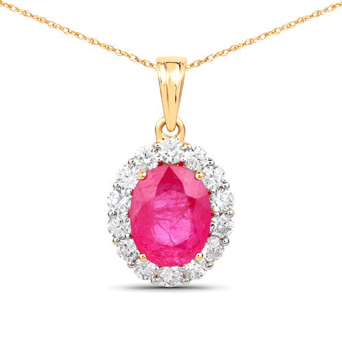 2.56 Carat Genuine Burma Ruby and White Diamond 18K Yellow Gold Pendant