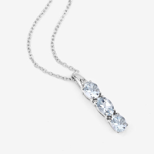 0.95 Carat Genuine Aquamarine and White Diamond .925 Sterling Silver Pendant