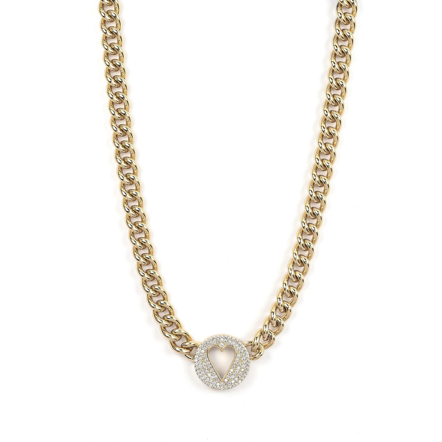 Pave Heart Chain Necklace