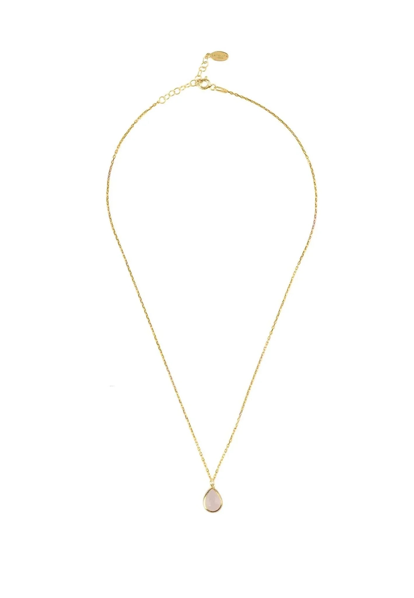 Pisa Mini Teardrop Necklace Gold Rose Quartz