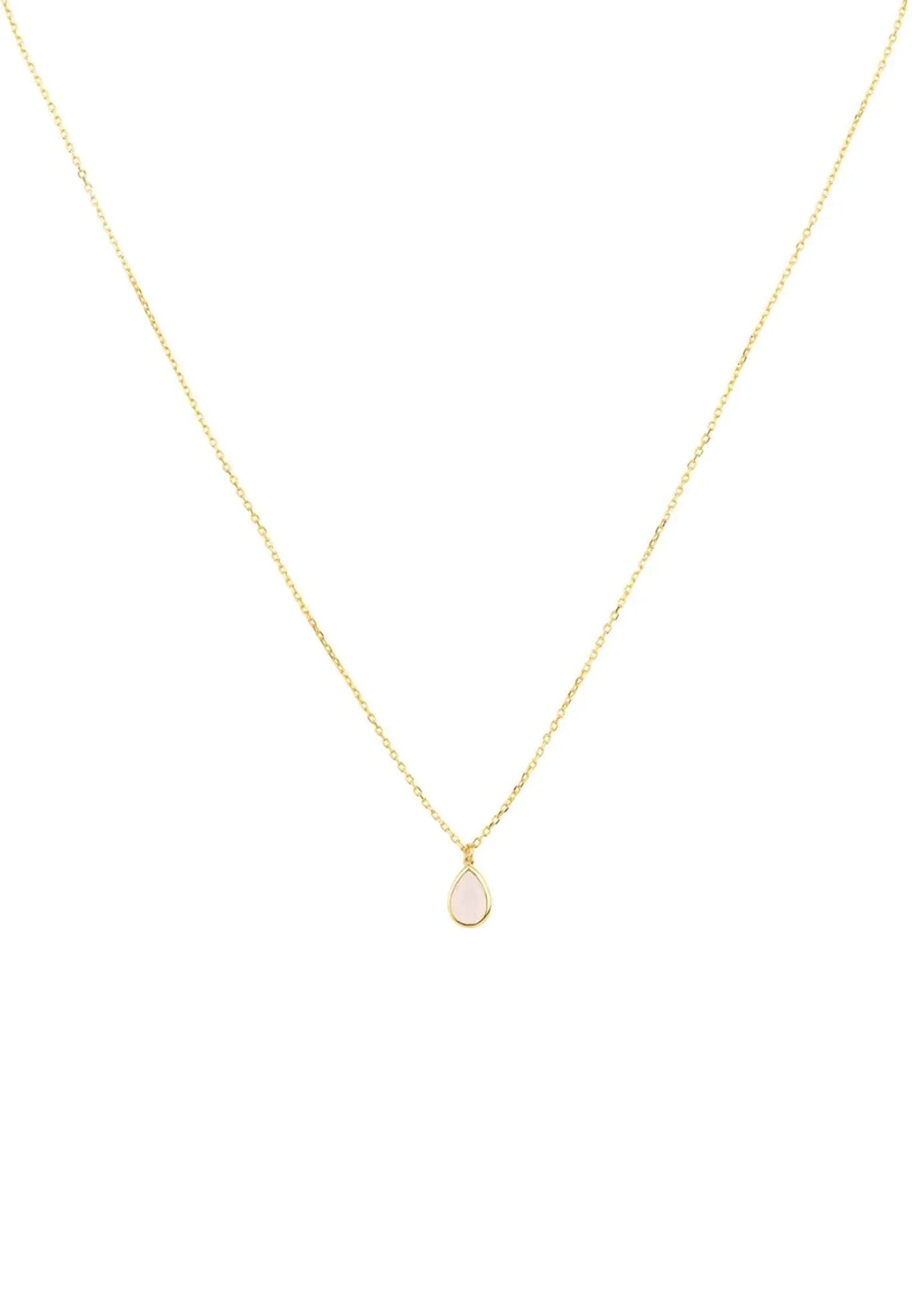 Pisa Mini Teardrop Necklace Gold Rose Quartz