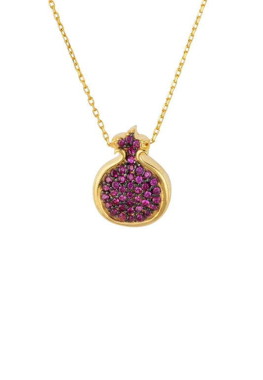 Pomegranate Ruby Pink Pendant Necklace Gold
